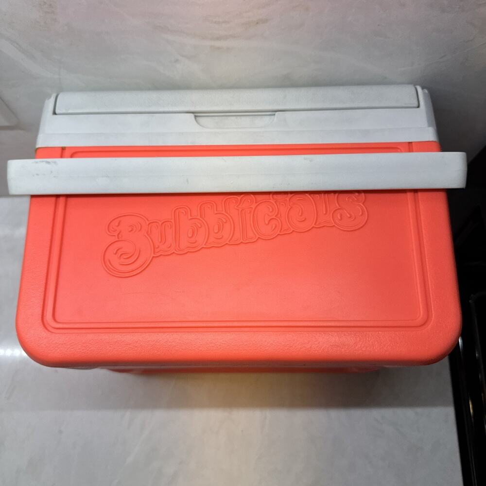 Vintage Small Coleman Flip Lid Pink Bubbalicious Mini Cooler 5205 5QT Lunch Box